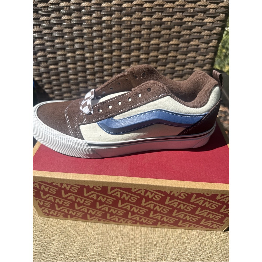Vans Knu Skool Mega Check Potting Soil Brown Blue Shoes Men's Size 9 - Picture 4 of 7